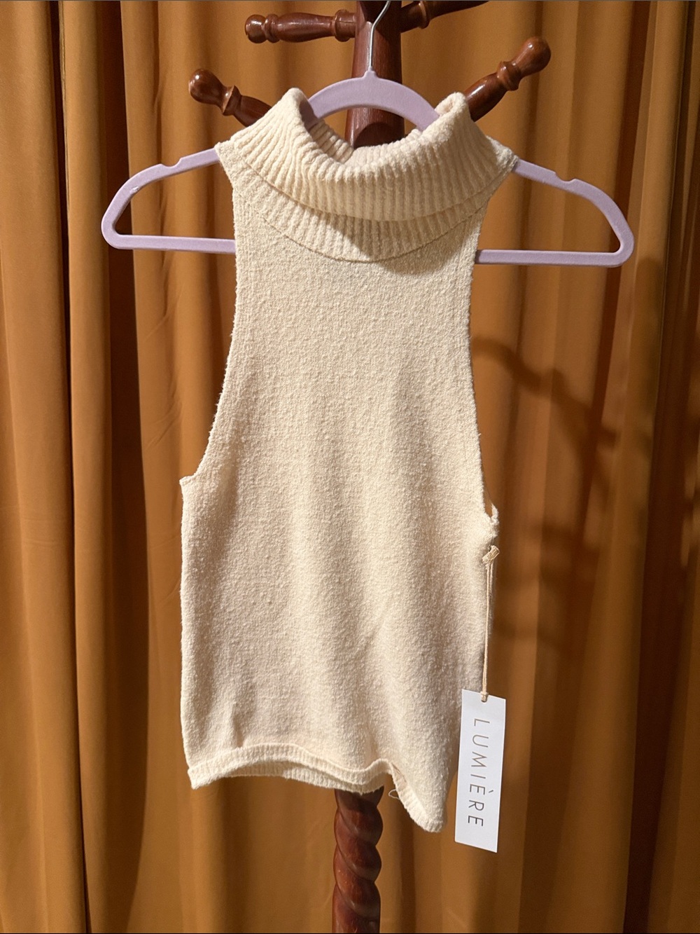 Lumiere Cream Sleeveless Cowl Turtleneck Sweater